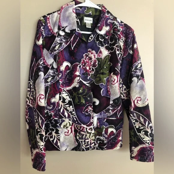 CHICO'S Purple Floral Embellished Jacket Size 1 - Picture 1 of 1